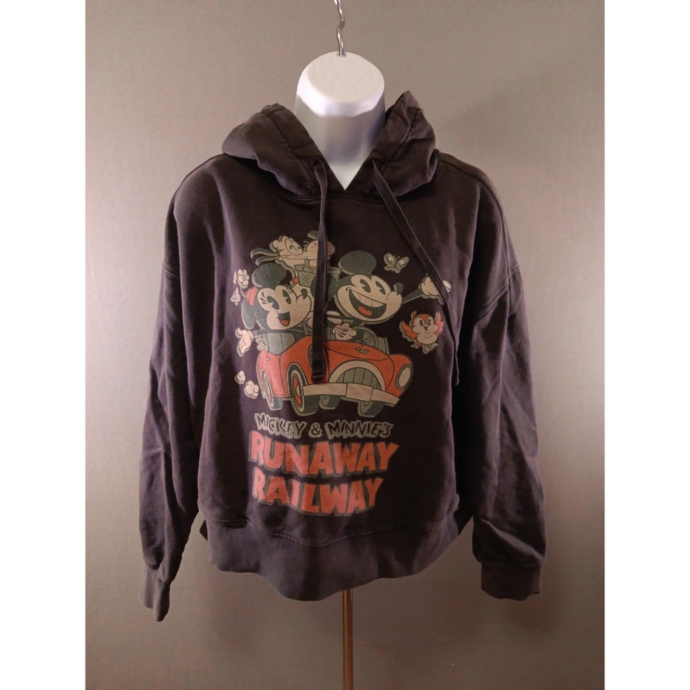 Disney Mickey & Minnie Runaway Railway Graphic Crop Hoodie XL Fleece Pullover